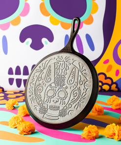 10.5 Inch Seasoned Cast Iron Xolo Sugar Skull Griddle